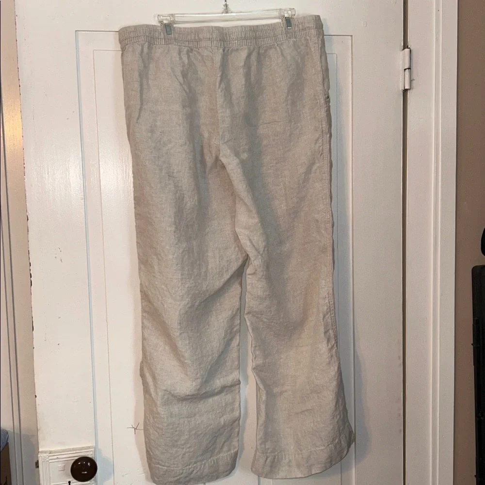 L.L. BEAN Women’s Pants Cream 16 100% Linen Wide Leg Resort Travel Preppy Artsy - Picture 3 of 11
